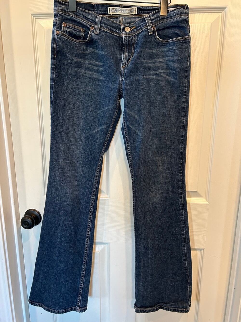 Express Suki Mid-Rise Bootcut Jeans - Size 7/8 Regular - Dark Wash